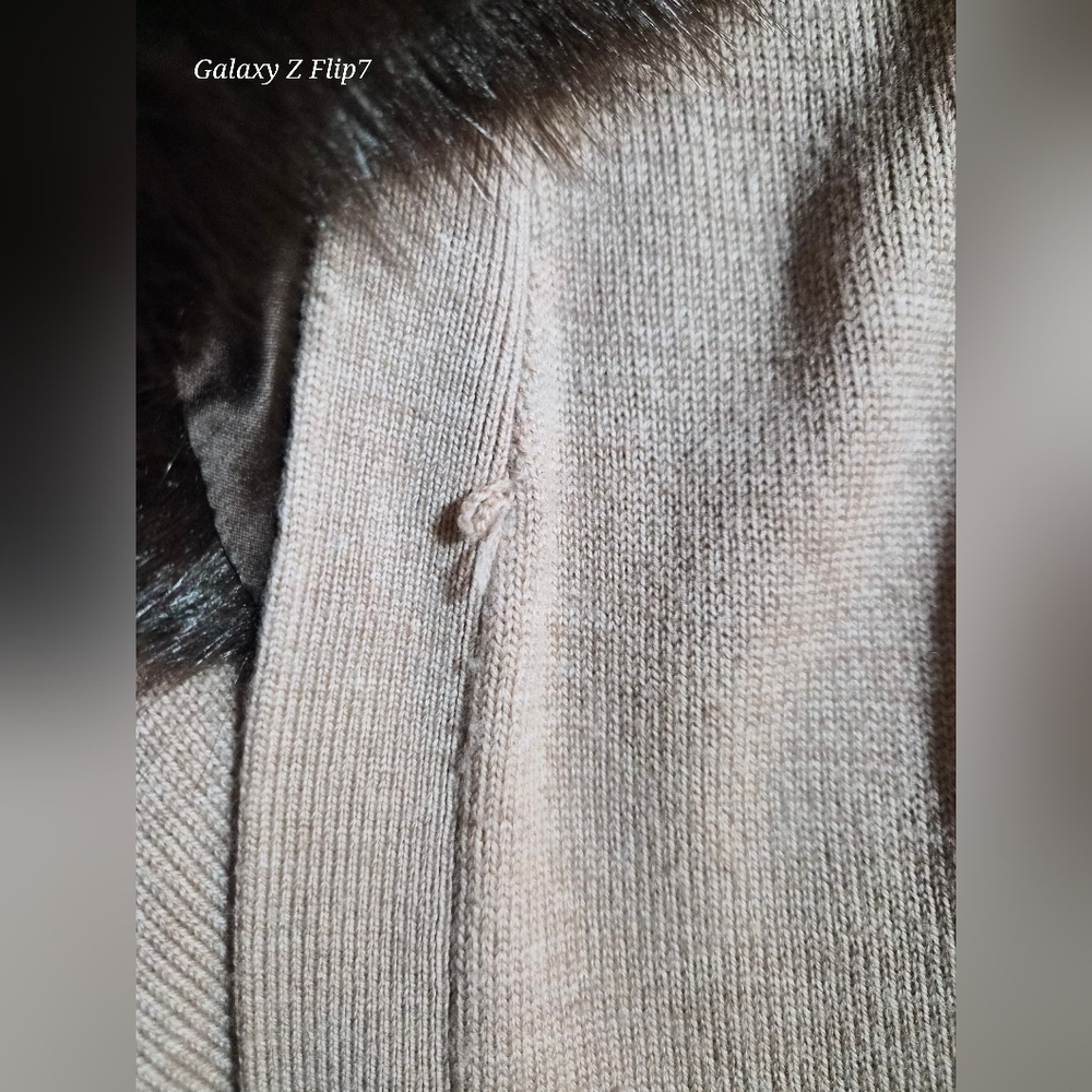 ​Talbots Petites 100% Merino Wool Cardigan with Faux Fur Collar LP Tan Belted - Picture 11 of 11